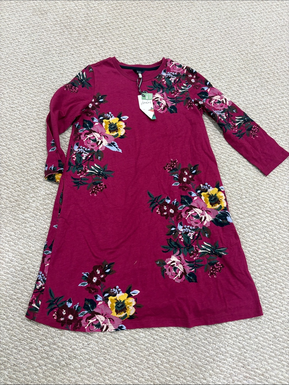 Joules Magenta Floral Long Sleeve Casual Dress
